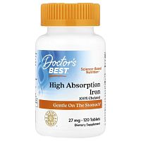 Doctor's Best High Absorption Iron 100% Chelated with Ferrochel (Легкоусвояемое железо) 27 мг. 120 таблеток