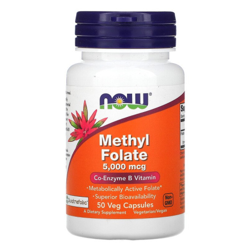 Now Foods Метилфолат (Methyl Folate) 5000 мкг. 50 вегетарианских капсул