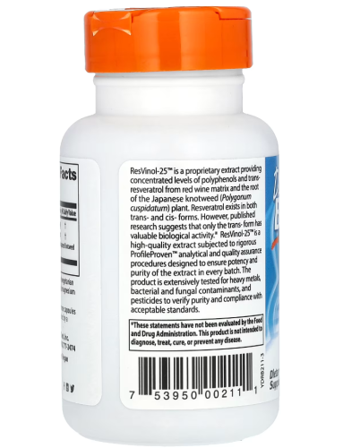 Trans-Resveratrol with Resvinol 200 mg (Транс-Ресвератрол 200 мг) 60 вег капс (Doctor's Best) фото 2
