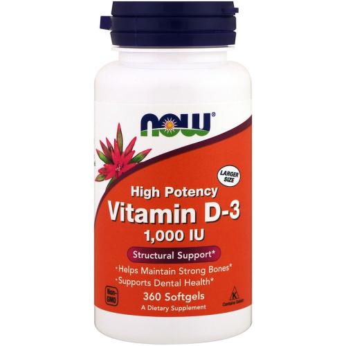 Now Foods Vitamin D-3 High Potency (Витамин Д-3 высокоактивный) 1000 IU 360 мягких капсул