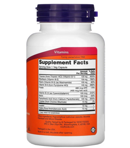 Now Foods Витаминный Комплекс B-100 (B-100 Complex) 100 растительных капсул фото 2