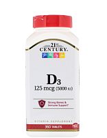 Vitamin D3 Витамин D3 125 мкг (5000 МЕ) 360 таблеток (21st Century)