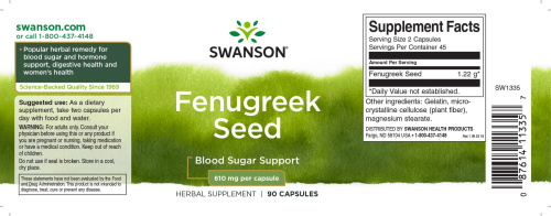 Fenugreek Seed 610 mg (Семена пажитника 610 мг) 90 капсул (Swanson) фото 2