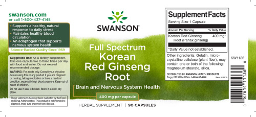 Full-Spectrum Korean Red Ginseng Root 400 mg (Корень корейского красного женьшеня) 90 капс (Swanson) фото 2