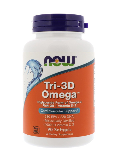 Now Foods Tri-3D Omega Жирные кислоты Омега-3 330 EPA / 220 DHA 90 капсул фото 2