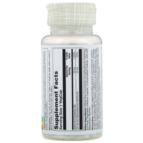 Solaray OptiZinc (Монометионин цинка с витамином В-6) 30 мг. 60 растительных капсул фото 2