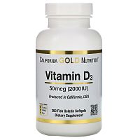 Vitamin D-3 (Витамин Д-3) 50 мкг (2000 IU) 360 рыбных капсул (California Gold Nutrition)
