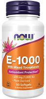 Now Foods E-1000 Витамин Е Mixed Tocopherols (Смешанные токоферолы) 50 капсул 