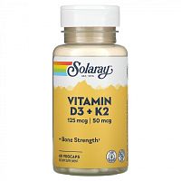 Solaray Vitamin D3 + K2 (Витамин Д3 + К2) 125 мкг. | 50 мкг. 60 растительных капсул