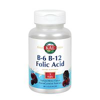 KAL B-6 B-12 Folic Acid (Витамины B-6, B-12 и Фолиевая кислота) 60 пастилок со вкусом ягод