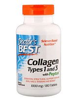 Doctor's Best Коллаген 1 и 3 типа с пептаном (Collagen Types 1 and 3 With Peptan) 1000 мг. 180 таблеток