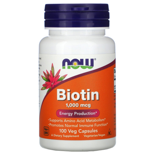 Now Foods Биотин (Biotin, Витамин B7) 1000 мкг. 100 растительных капсул