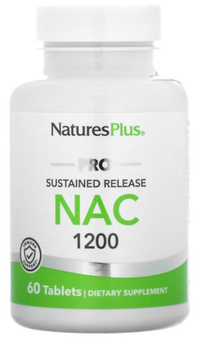 NaturesPlus PRO Sustained Release NAC (N-ацетил-L-цистеин с замедленным высвобождением) 1200 мг. 60 таблеток