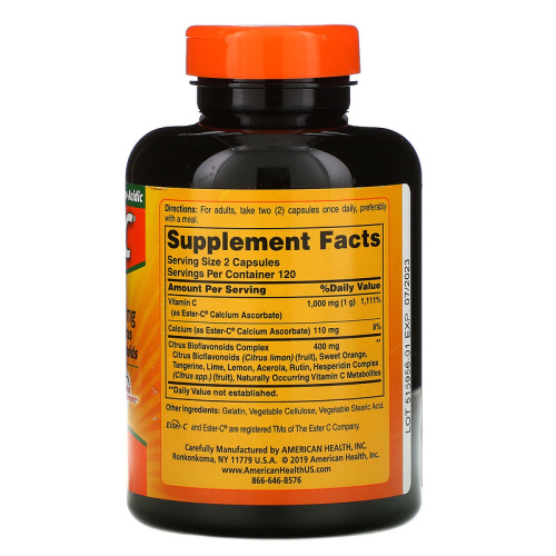 Vitamin C Ester-C with Citrus Bioflavonoids 500 мг 240 капсул (American Health) фото 2