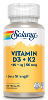 Vitamin D3 + K2 (MK-7) 125 mcg / 50 mcg (Витамин Д3 5000 МЕ + К2) 120 вег капс (Solaray)_