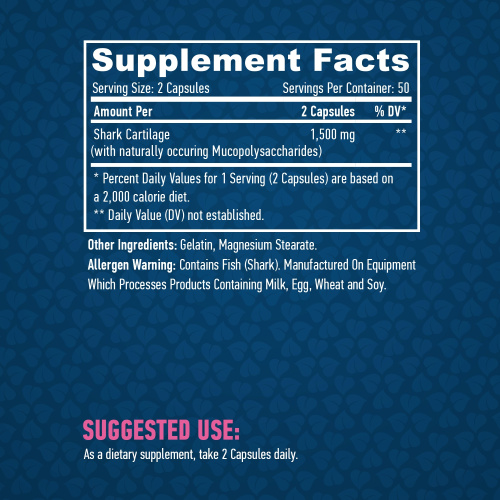 Shark Cartilage 750 мг (Акулий Хрящ) 100 капсул (Haya Labs) фото 2