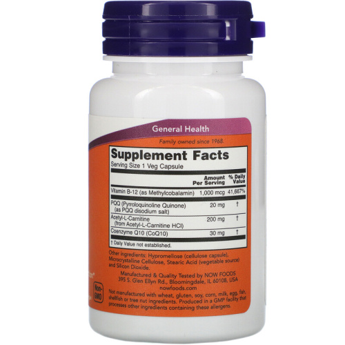 NOW Foods PQQ Energy (Пирролохинолинхинон) 30 вегетарианских капсул фото 2