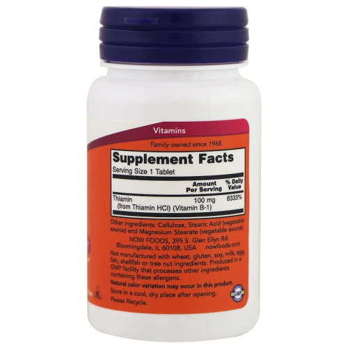 Now Foods Витамин B-1 (Тиамин) 100 мг. 100 таблеток фото 2