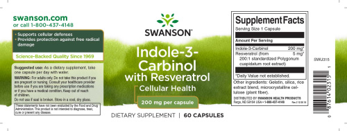 Indole-3-Carbinol 200 mg with Resveratrol 60 капсул (Swanson) фото 2