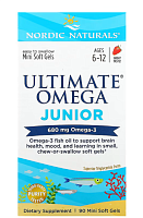 Ultimate Omega Junior (Омега для детей 6-12 лет) клубника 340 мг 90 гел капсул (Nordic Naturals)