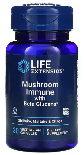 Life Extension Mushroom Immune with Beta Glucans (Смесь грибов с бета-глюканами для поддержки иммунитета) 30 растительных капсул