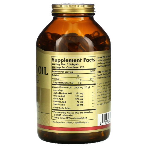 Solgar Flaxseed Oil (Льняное масло) 1250 мг. 250 капсул фото 2