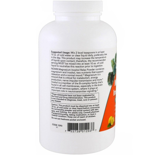 Now Foods Magnesium Inositol Relax Powder (Магний расслабляющий c инозитолом, порошок для лимонада) 454 г. фото 2
