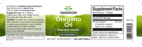 Oregano Oil 10:1 Extract 150 mg (Масло орегано) 120 мягких капсул (Swanson) фото 2