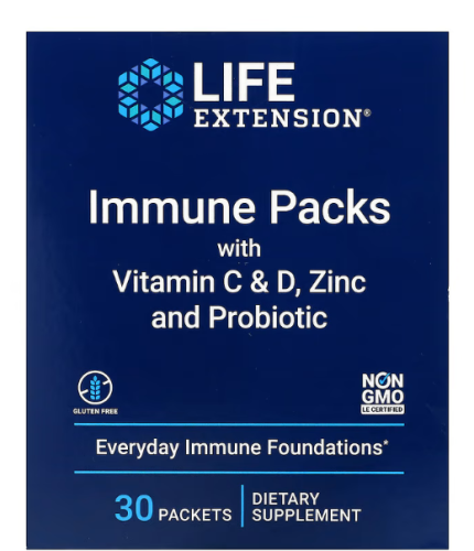 Life Extension Иммунные пакеты с витаминами C и D, цинком и пробиотиком (Immune Packs with Vitamin C & D, Zinc and Probiotic) 30 пакетов