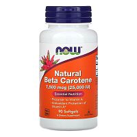 Now Foods Natural Beta Сarotene (Натуральный Бета-Каротин, Витамин A) 25000 МЕ 90 мягких капсул