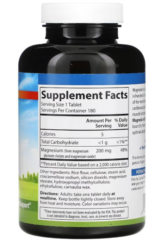 Chelated Magnesium Glycinate 200 mg (хелат магний глицинат 200 мг) 180 таблеток (Carlson Labs) фото 3