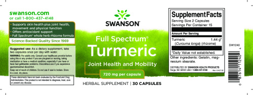 Turmeric 720 mg (Куркума 720 мг) 30 капс (Swanson) фото 3