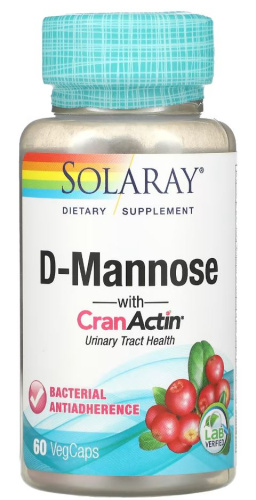 D-Mannose 1000 mg CranActin (D-манноза 1000 мг с экстрактом клюквы) 60 вег капс (Solaray) фото 4