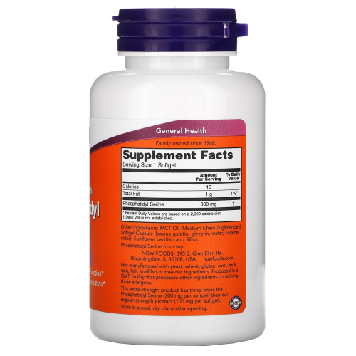 Now Foods Фосфатидилсерин (Phosphatidyl Serine) 300 мг. 50 гелевых капсул фото 2