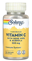 Solaray Vitamin C with Rose Hips & Acerola (Витамин C, с шиповником и ацеролой медленного высвобождения) 500 мг. 100 растительных капсул