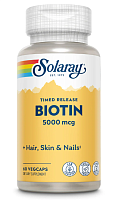 Solaray Biotin Timed Release (Биотин замедленного высвобождения, B7) 5000 мкг. 60 растительных капсул