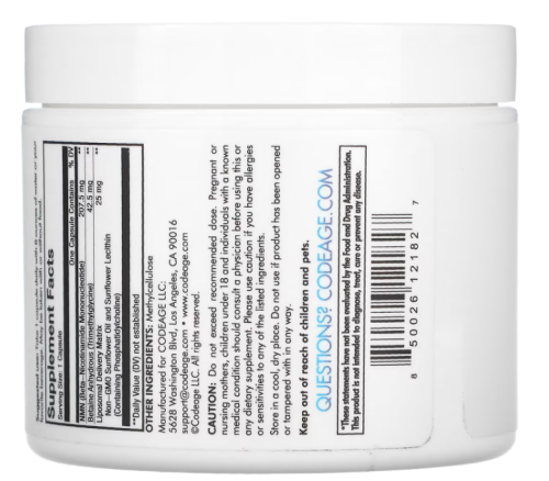 Liposomal NMN (Липосомальный Никотинамидмононуклеотид) 30 капсул (Codeage) фото 4