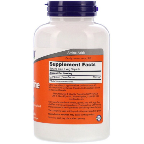 Now Foods L-Аргинин (L-Arginine) 700 мг. 180 растительных капсул фото 2