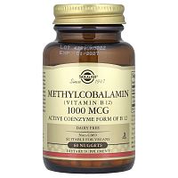 Solgar Cублингвальный метилкобаламин (Витамин B12, Methylcobalamin) 1000 мкг. 60 жевательных таблеток