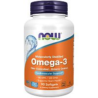 Now Foods Omega-3 Molecularly Distilled (Молекулярно очищенная Омега-3) 180 EPA / 120 DHA 1000 мг. 90 мягких капсул