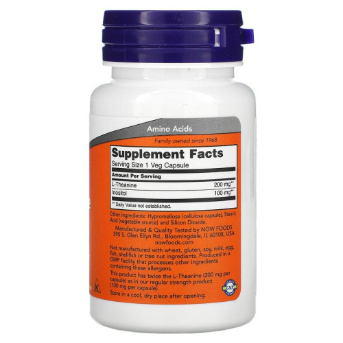 Now Foods L-Теанин (L-Theanine) Двойной силы 200 мг. 60 вегетарианских капсул фото 2