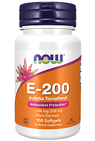 Now Foods Витамин E-200 d-alpha Tocopheryl 134 мг. 100 мягких капсул