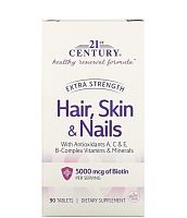 Hair Skin & Nails Extra Strength (добавка для волос, кожи и ногтей) 90 таблеток (21st Century )