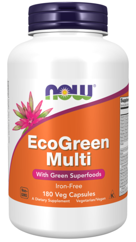Now Foods EcoGreen Multi Iron-Free (Мультивитамины с зелеными суперфудами без железа) 180 растительных капсул