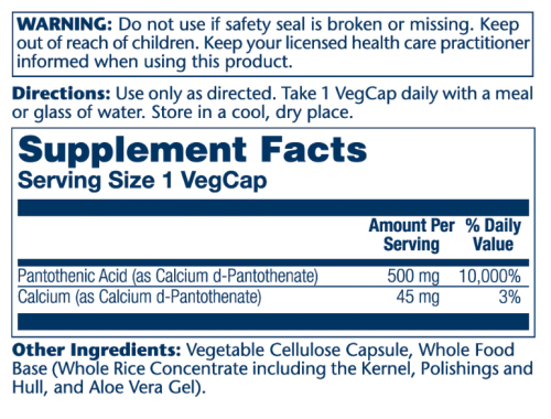 Solaray Pantothenic Acid (Пантотеновая кислота) 500 мг. 100 растительных капсул фото 3