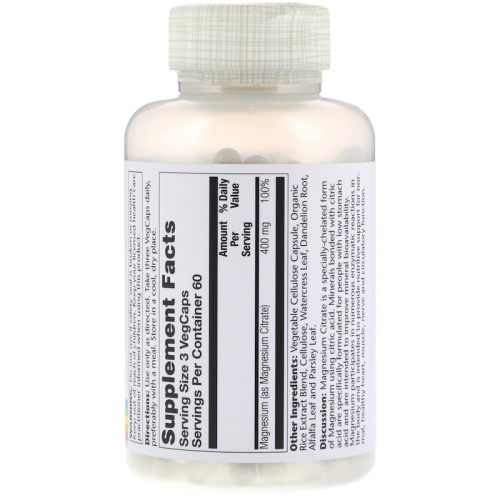 Magnesium Citrate 400 mg (Цитрат магния 400 мг) 180 капсул (Solaray) фото 2