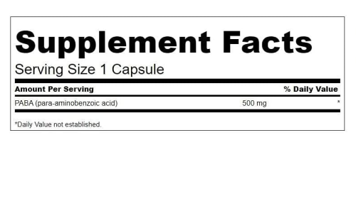 PABA (Пара-аминобензойная кислота) 500 мг 120 капсул (Swanson) фото 2