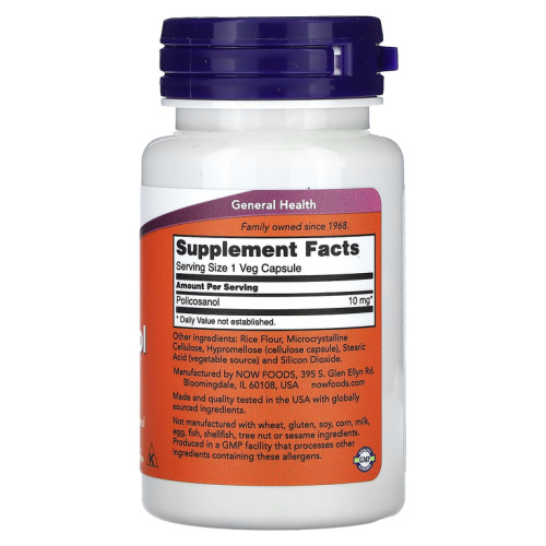 Now Foods Policosanol (Поликозанол) 10 мг. 90 растительных капсул фото 2