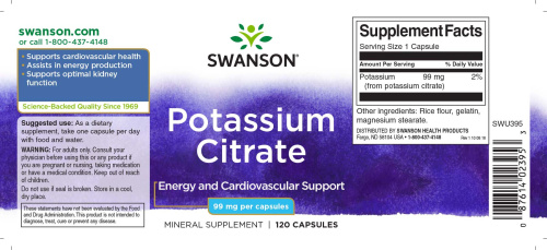 Swanson Potassium Citrate (Цитрат калия) 99 мг. 120 капсул фото 2