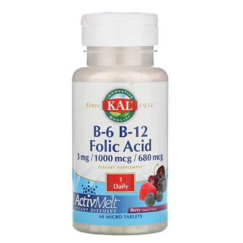 KAL B-6 B-12 Folic Acid (Витамины B-6 B-12 и фолиевая кислота) 60 микро таблеток фото 4